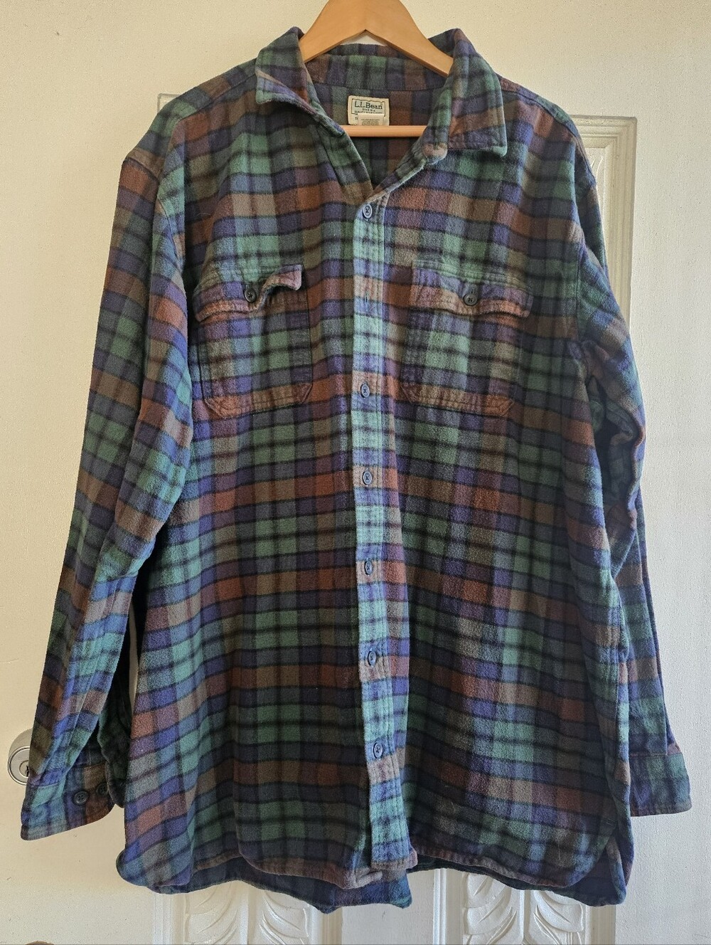 L.L. Bean Men's Blue, Green & Brown Plaid Button-Front Shirt Tall XXL